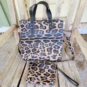 MODERN + CHIC Leopard Print Tote Bag w/ Wristlet Pouch Crossbody Strap